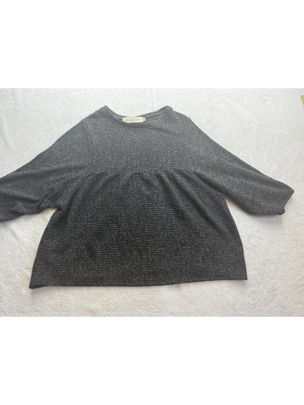 Nectar Clothing Charcoal Grey Ribbed Knit Babydoll Top Wide Sleeve  S(2507)